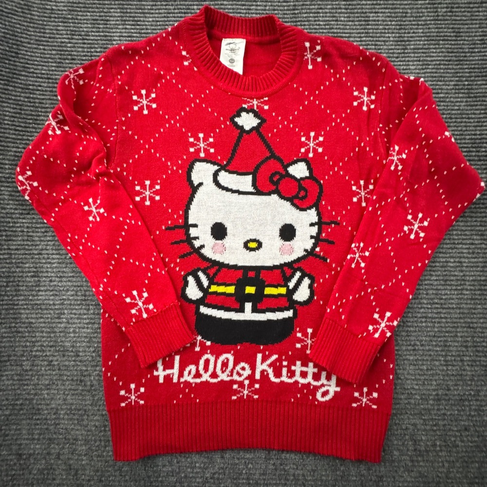 Hello Kitty Christmas Holiday Sweater S(4-6) Red Snowflake Santa